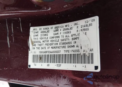 2010 Acura Tl 3.5 from USA, damaged, VIN 19UUA8F53AA009207